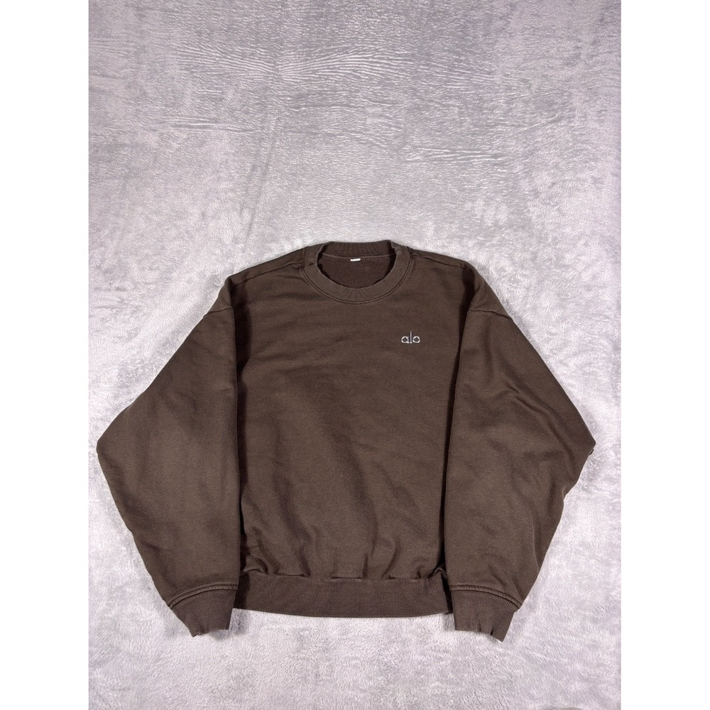 Alo Yoga Sweatshirt Accolade Crew Neck Womens M Brown Long Sleeve Heavyweight